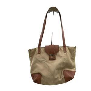Tory Burch Canvas Leather Trim Tote Bag Tan Penn Tote